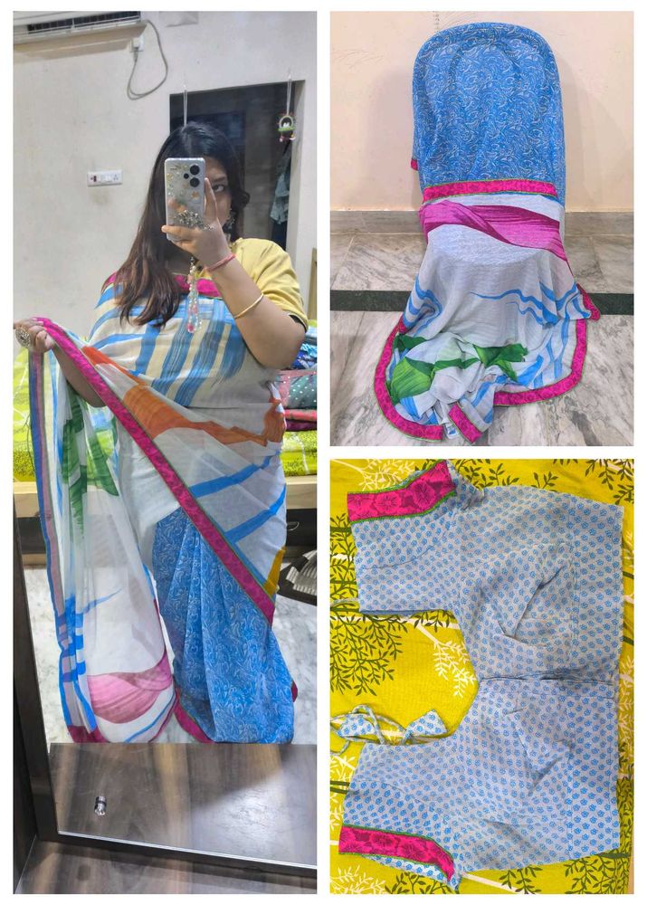 Elegant Blue Printed Saree