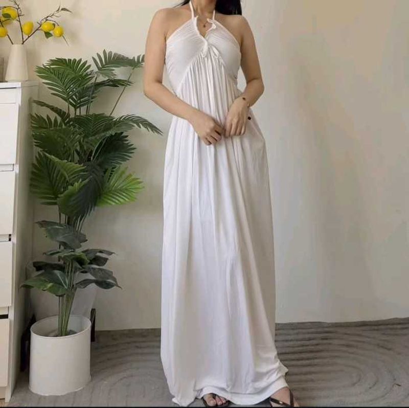 White Halter Maxi Dress