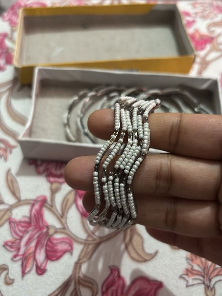 Silver Beaded Bracelet Set