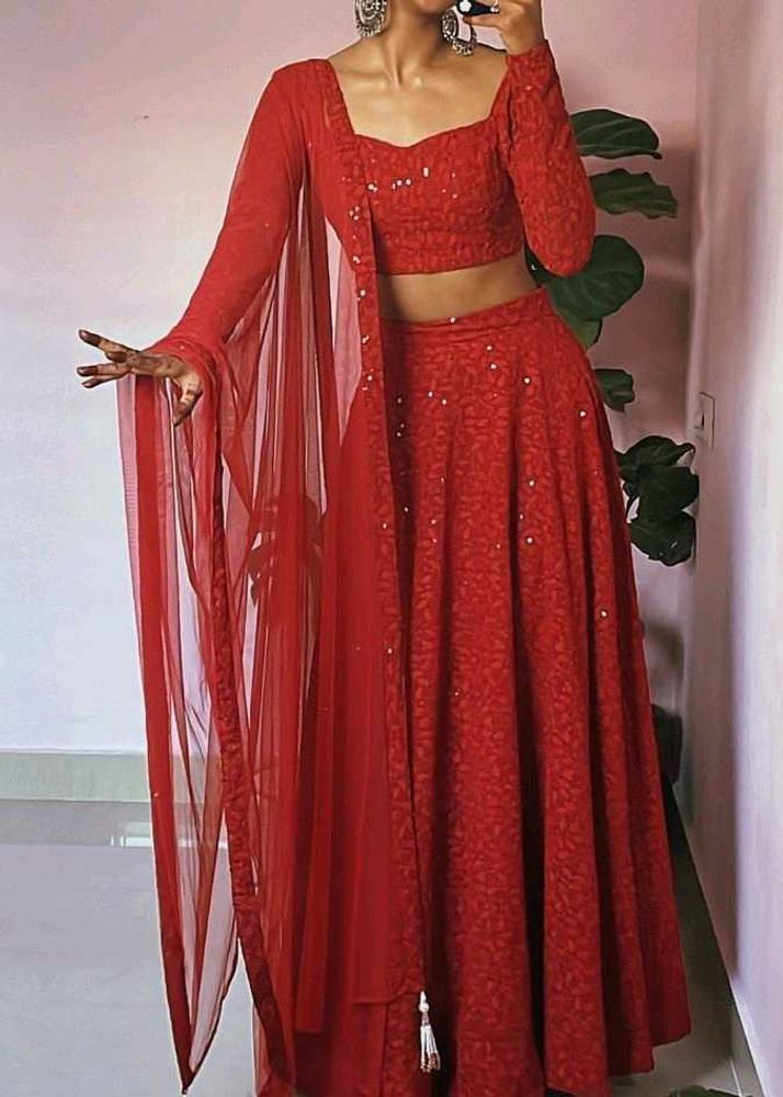 Red Embroidered Lehenga Choli