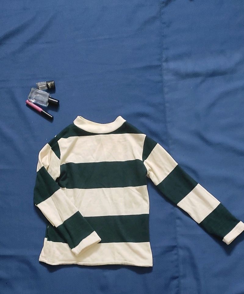 Tight fit green and white stripped top