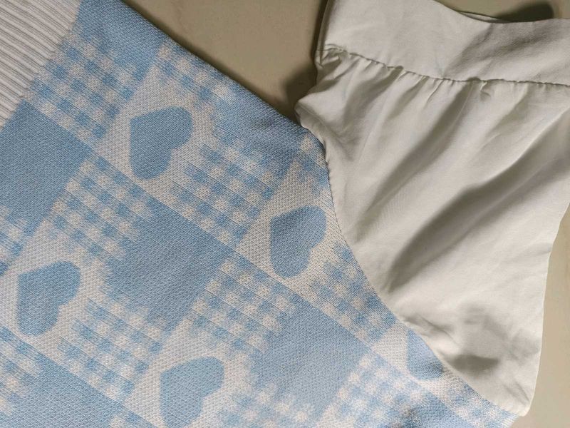 Blue Gingham Heart Sweater Top