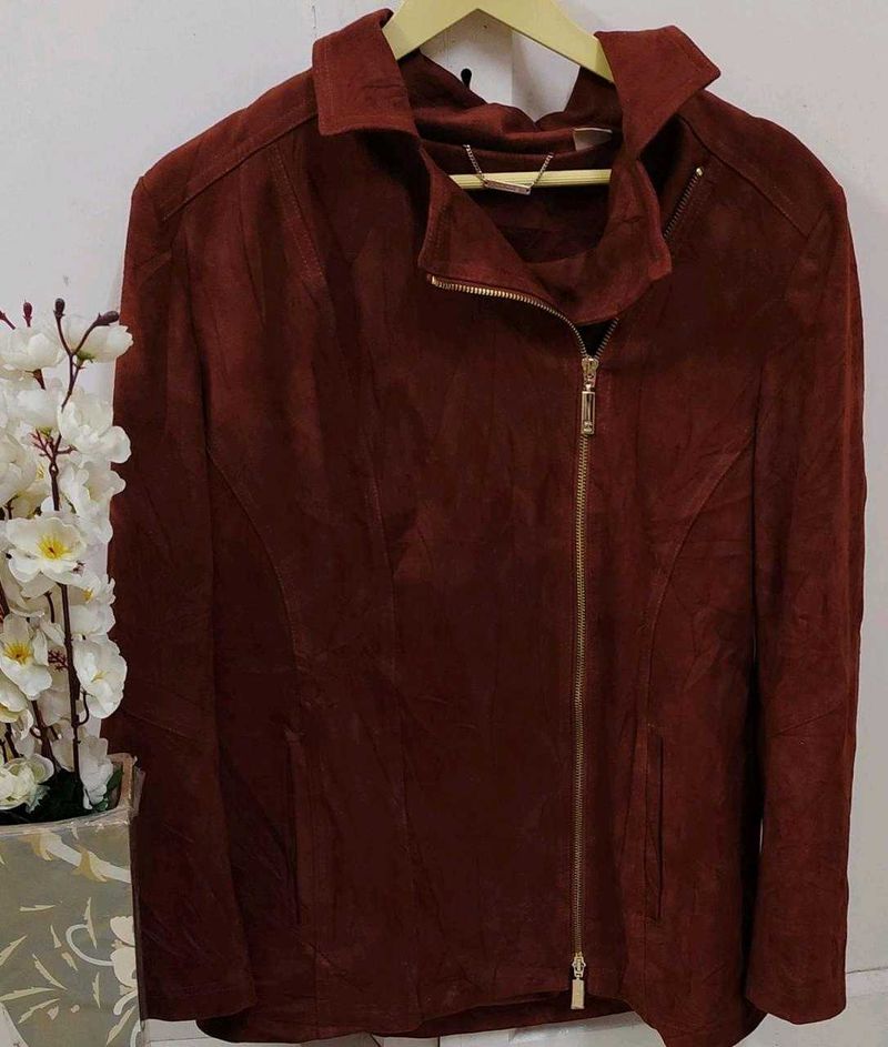 Burgundy Suede Moto Jacket