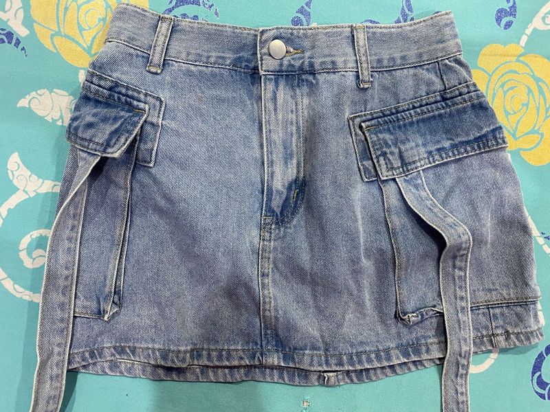 Denim Cargo Mini Skirt