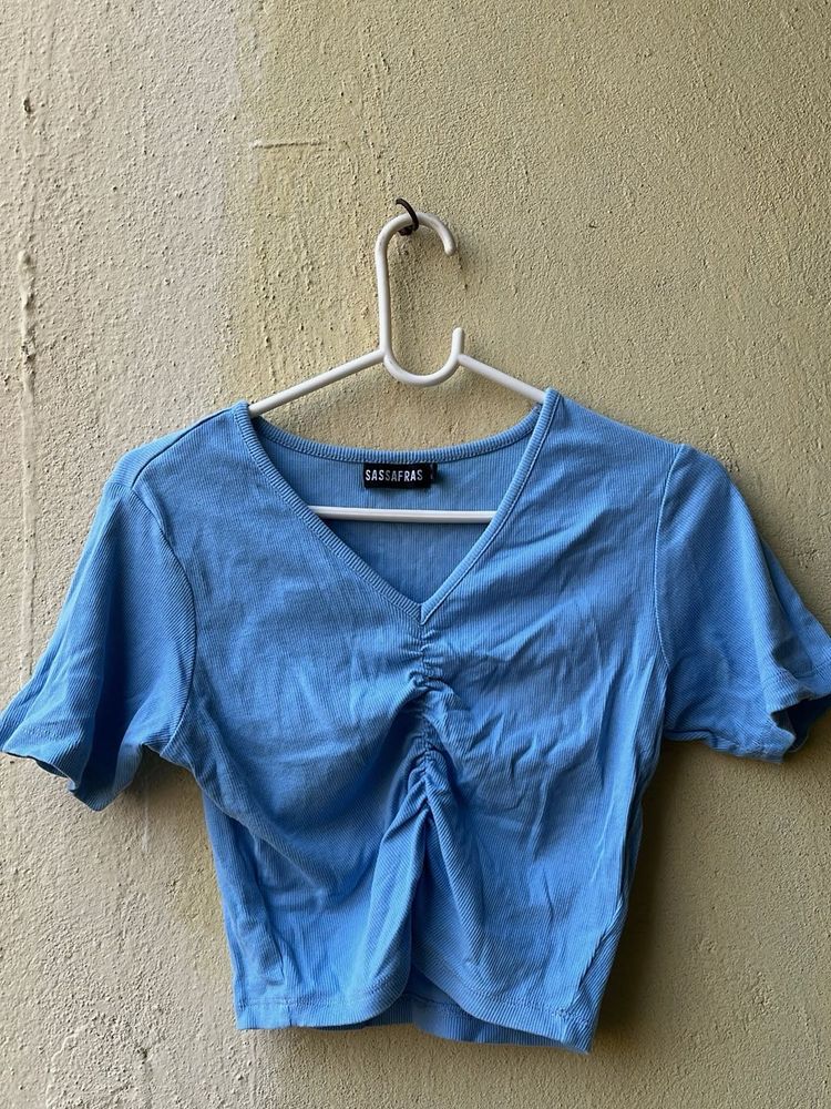 Cute Blue ribbed Crop Top