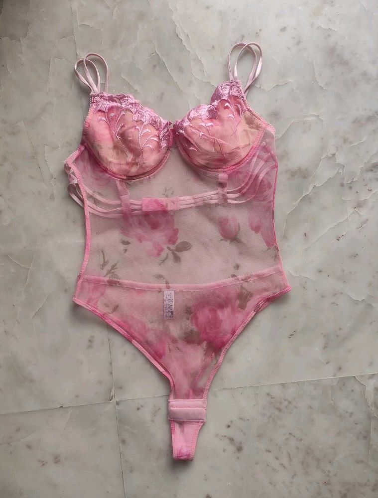 Pink Net Corset Style Bodysuit