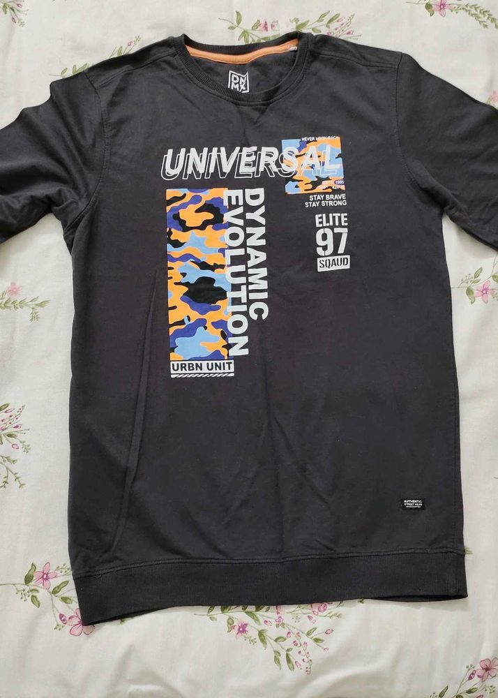 DNMX Charcoal full sleeve Graphic Print T-shirt