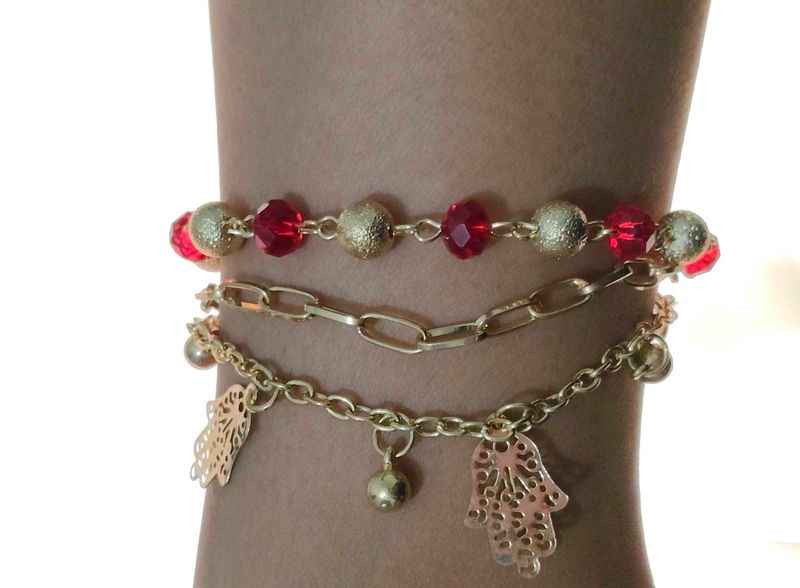 Layered Gold Charm Bracelet Set