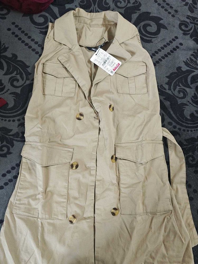 Khaki Sleeveless Trench Vest