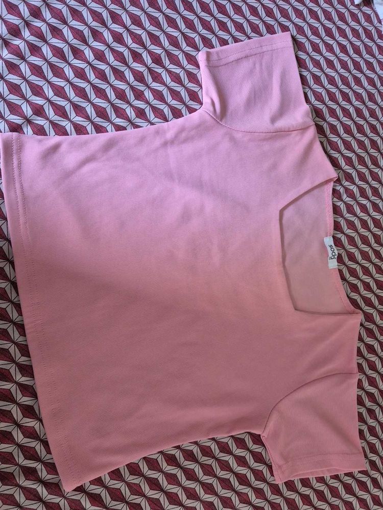 Pink Square Neck Crop Top