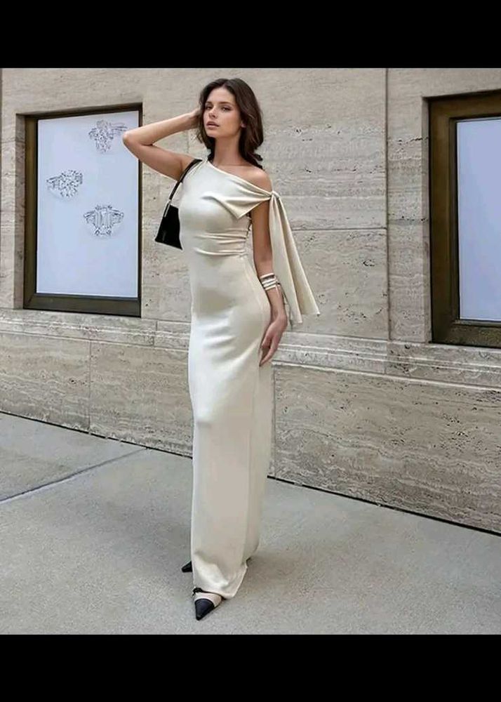 Elegant Cream Dress with Tie Detail From Newme