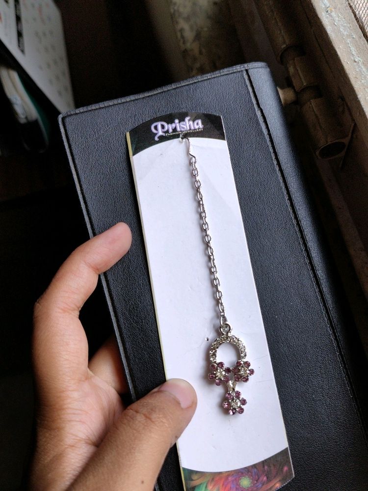 Pink And Silver Maangtika