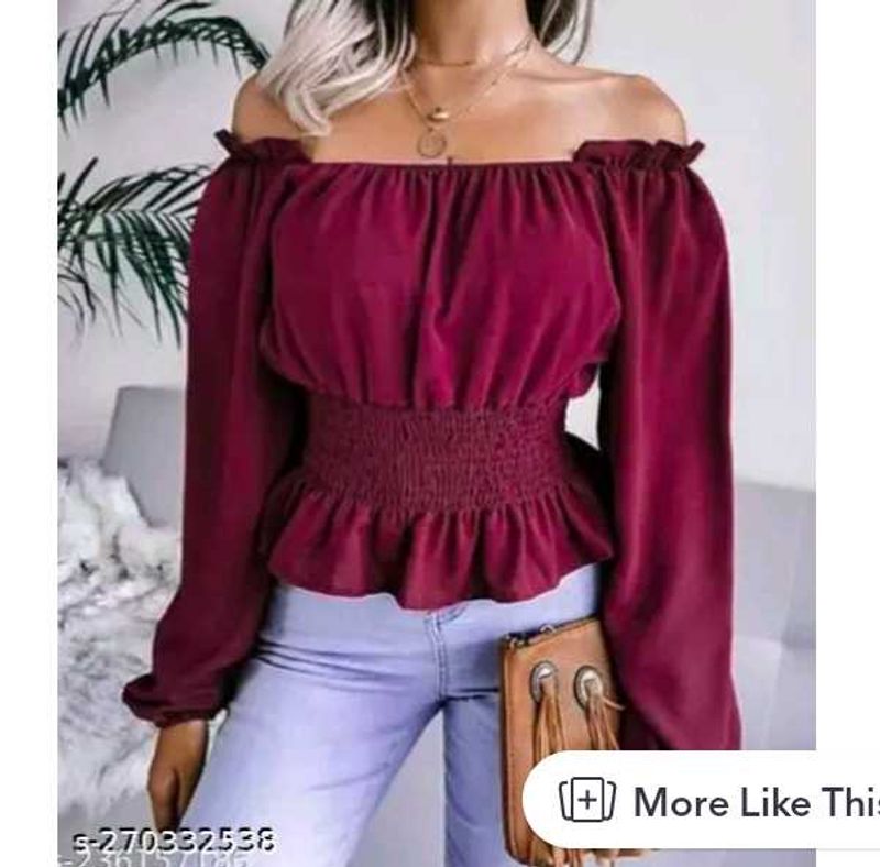 Purple Bardot Clinched Waist Top😍💜💜