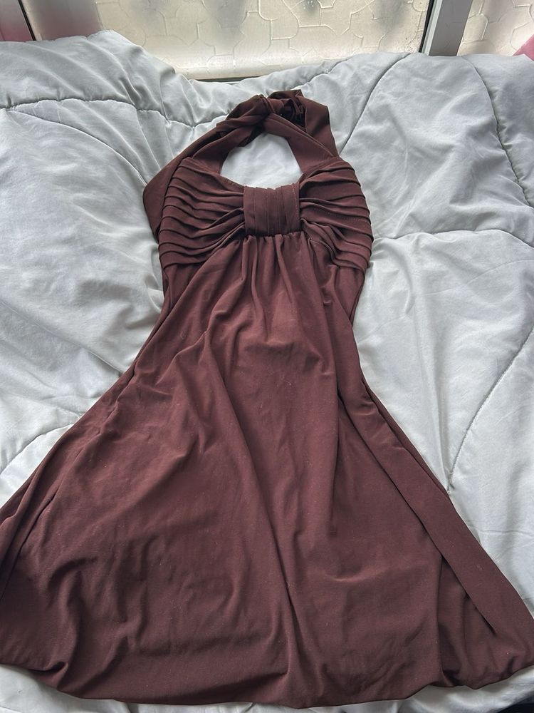 Brown Halter Mini Dress