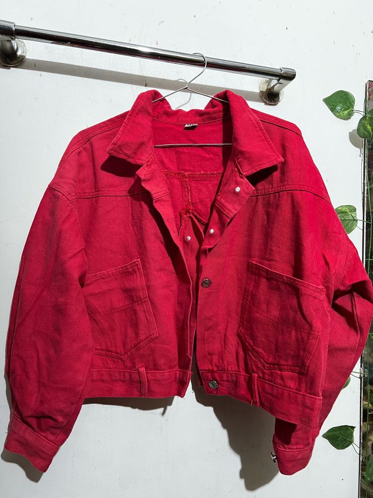 Red Cropped Corduroy Jacket