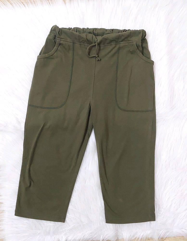 Olive Cotton Capri