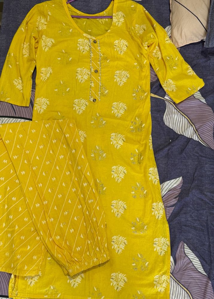 Yellow Printed Kurta Set