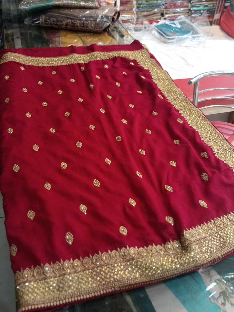 Red &amp; Gold Embroidered Saree