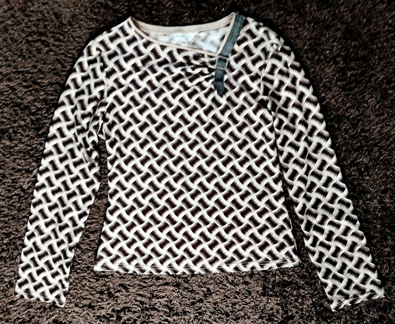 Printed Beige Long Sleeve Top