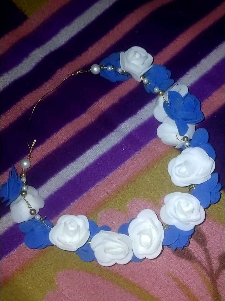 Floral Crown Headband - Blue &amp; White