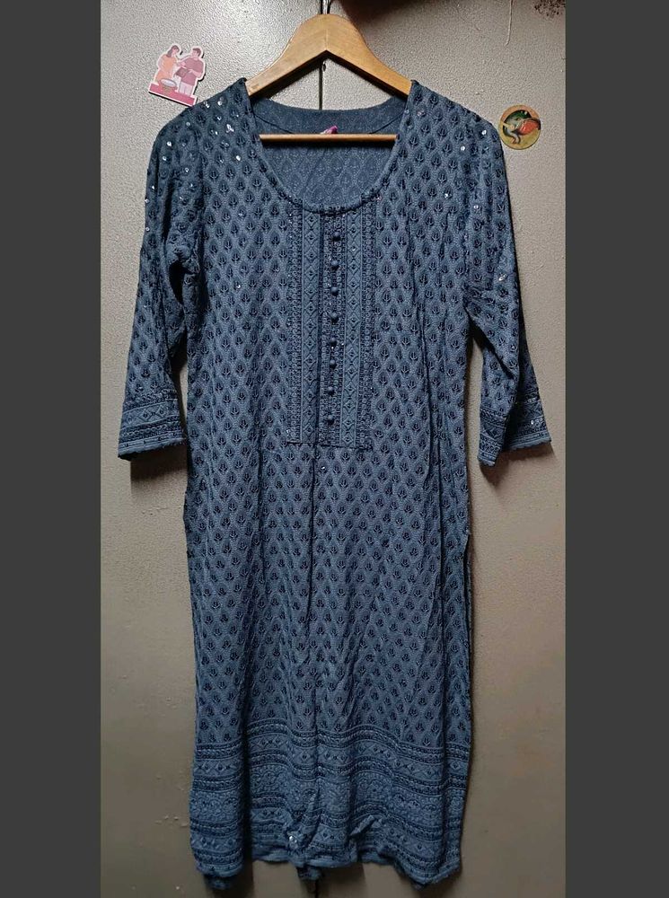 Embroidered Grey Kurta