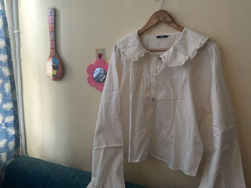 White Blouse with Ruffle Collar