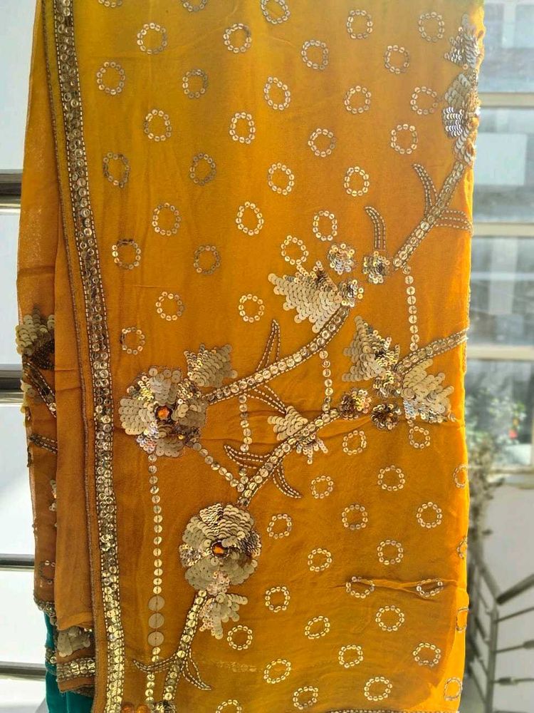 Elegant Yellow Sequin Sari