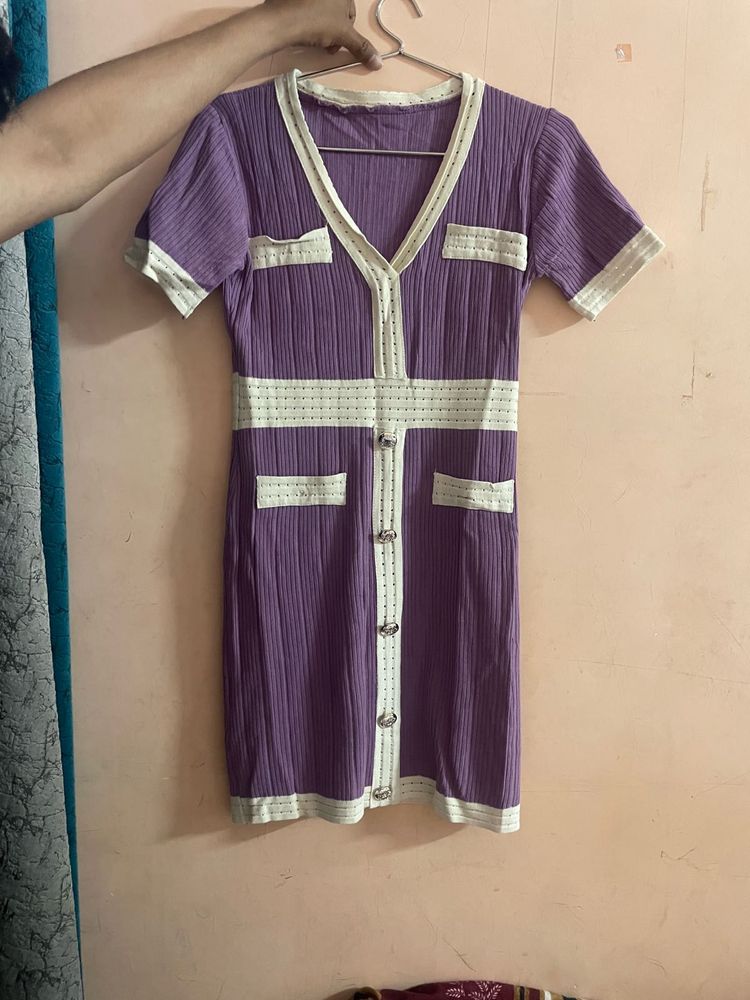 Chic Purple Knit Mini Dress