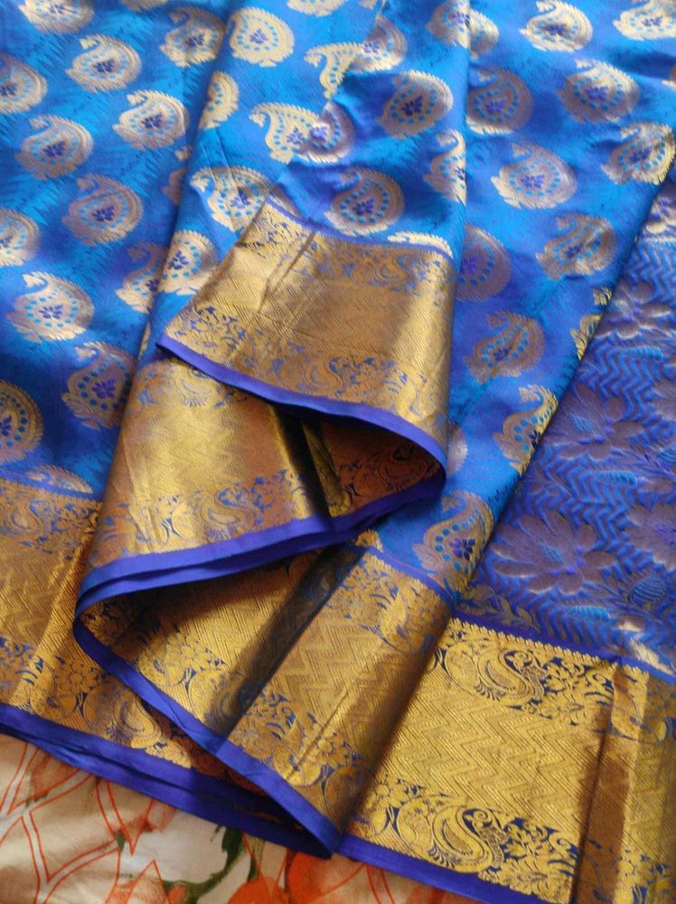 Blue &amp; Gold Silk Saree