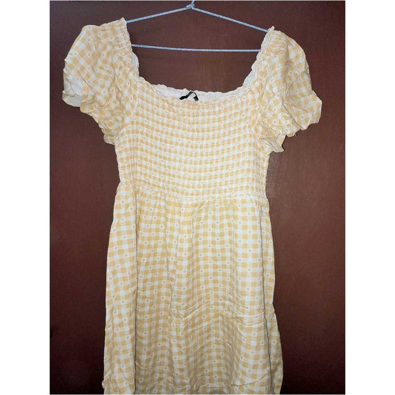 Yellow Gingham Puff Sleeve Dress