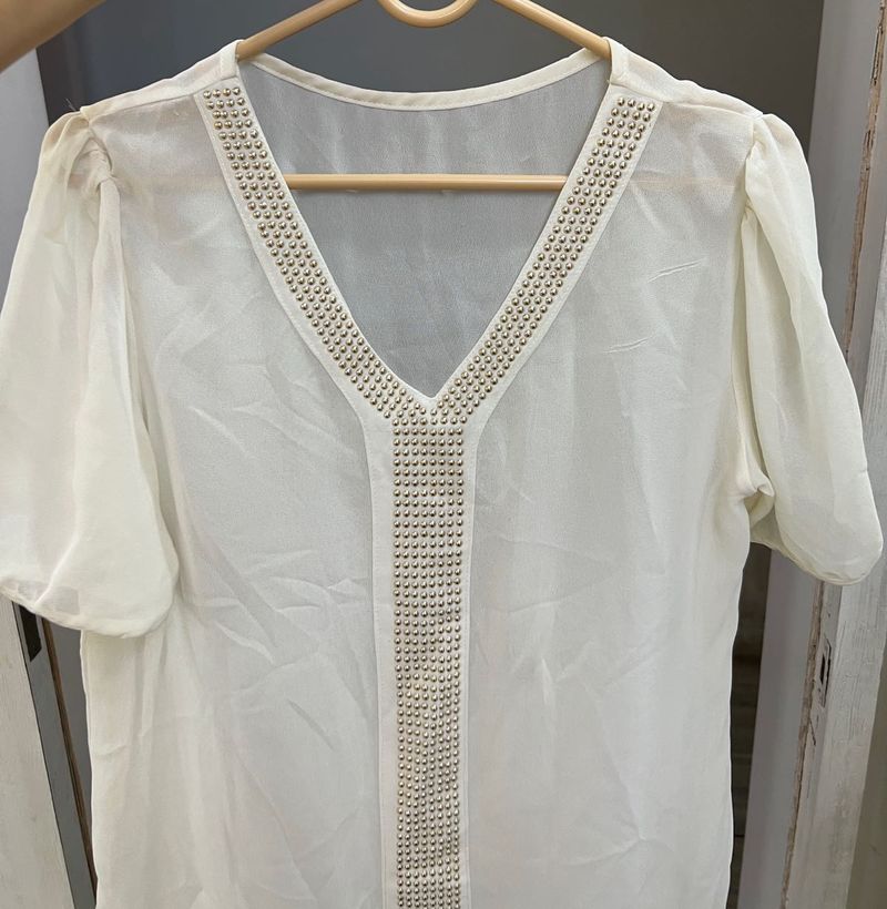 White Sheer Embellished Top