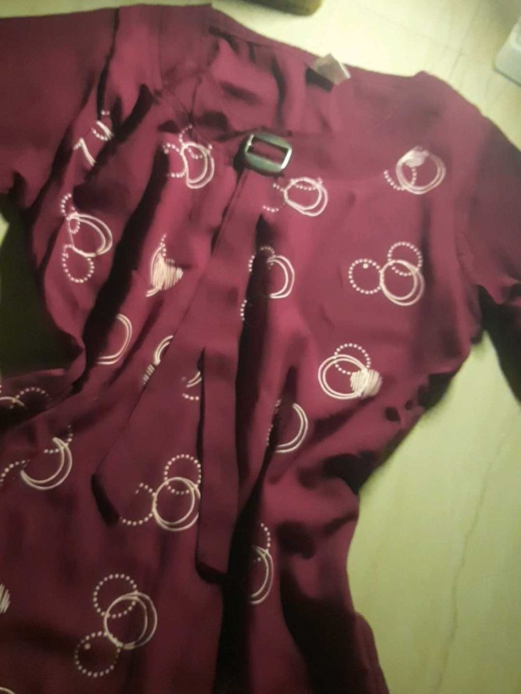 Maroon Print Blouse with Buckle