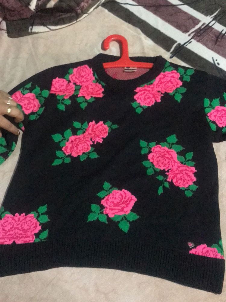 Floral Print Knit Sweater