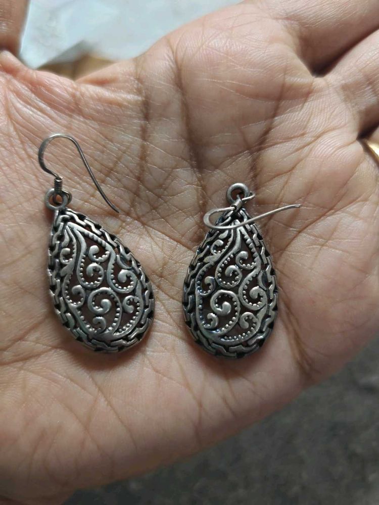 925 Silver Tone Drop Earrings