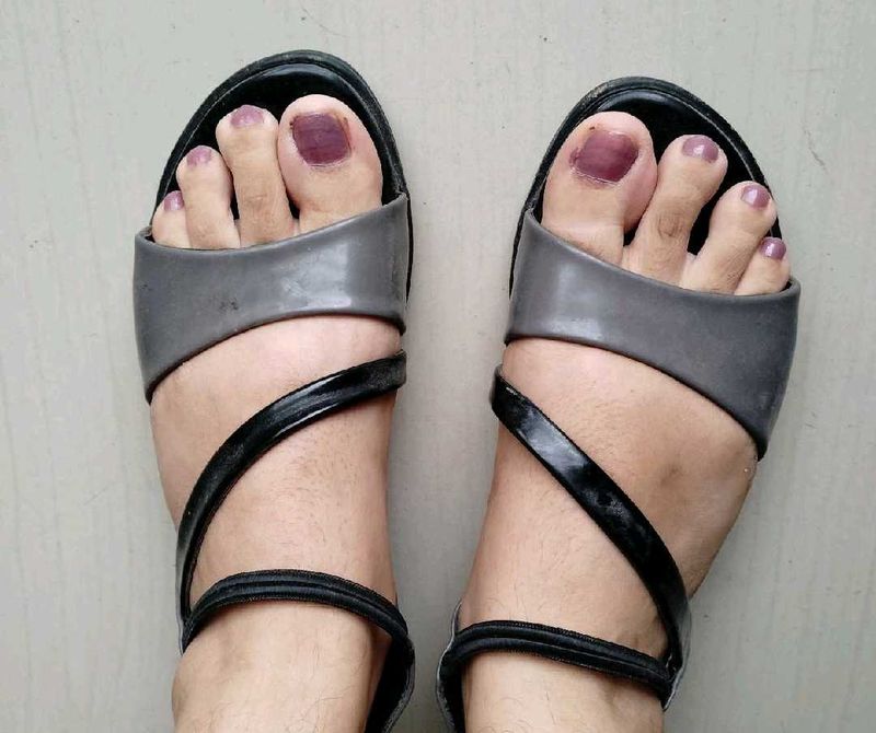 Gray &amp; Black Strappy Sandals