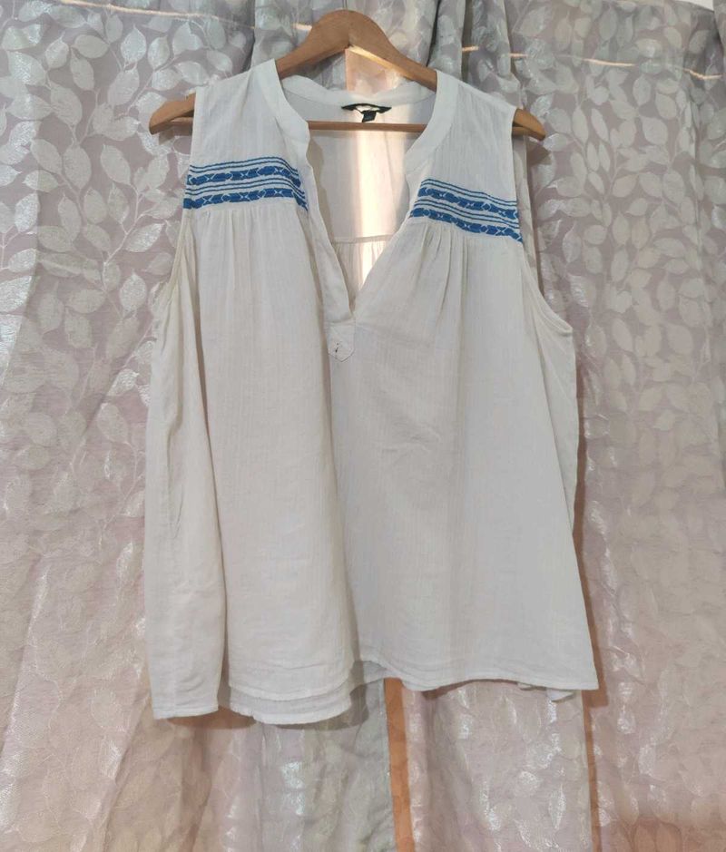 White Embroidered Sleeveless Top