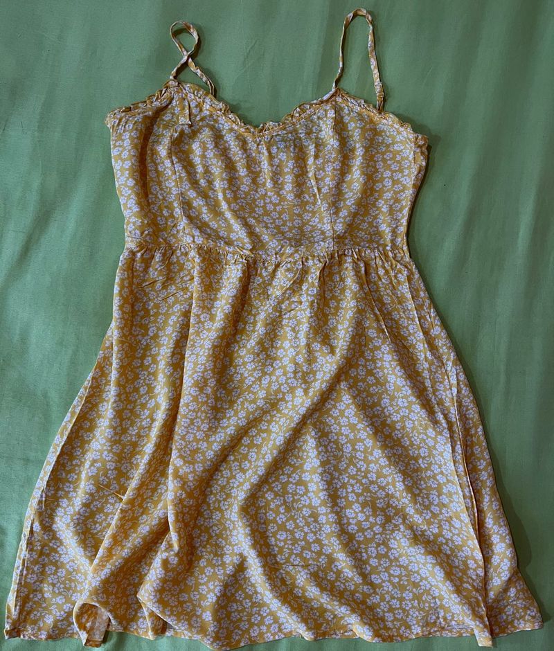 Yellow Flower Printed Dress