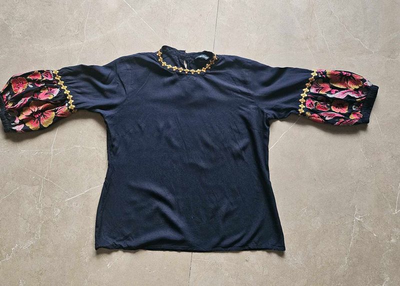 Floral Embroidered Sleeve Top