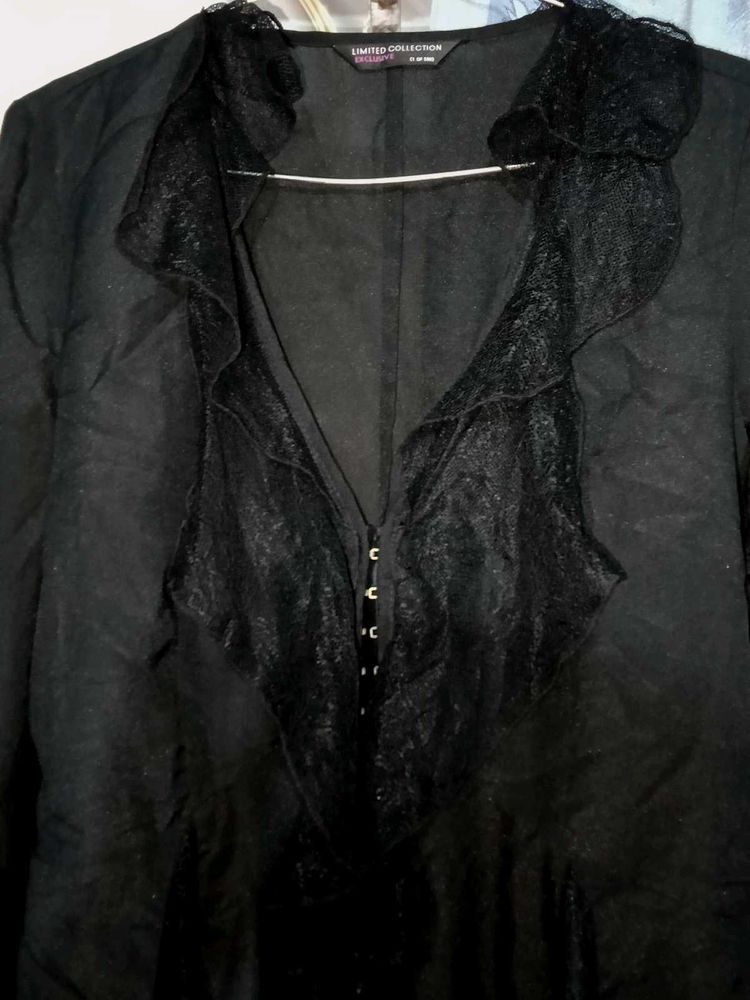 Black Lace Ruffle Blouse
