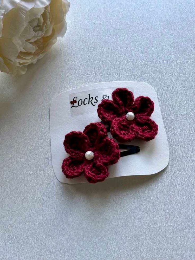 Floral Hair Clips - Burgundy