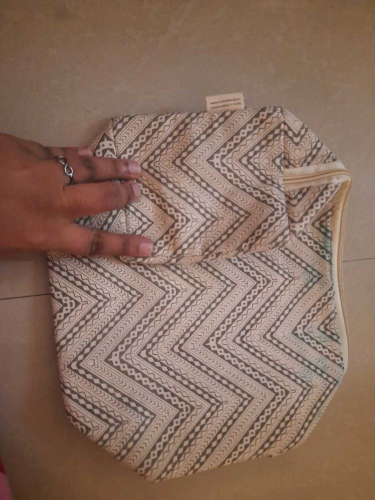 Grey Makeup Pouch And Elephant Print 3 Compartment