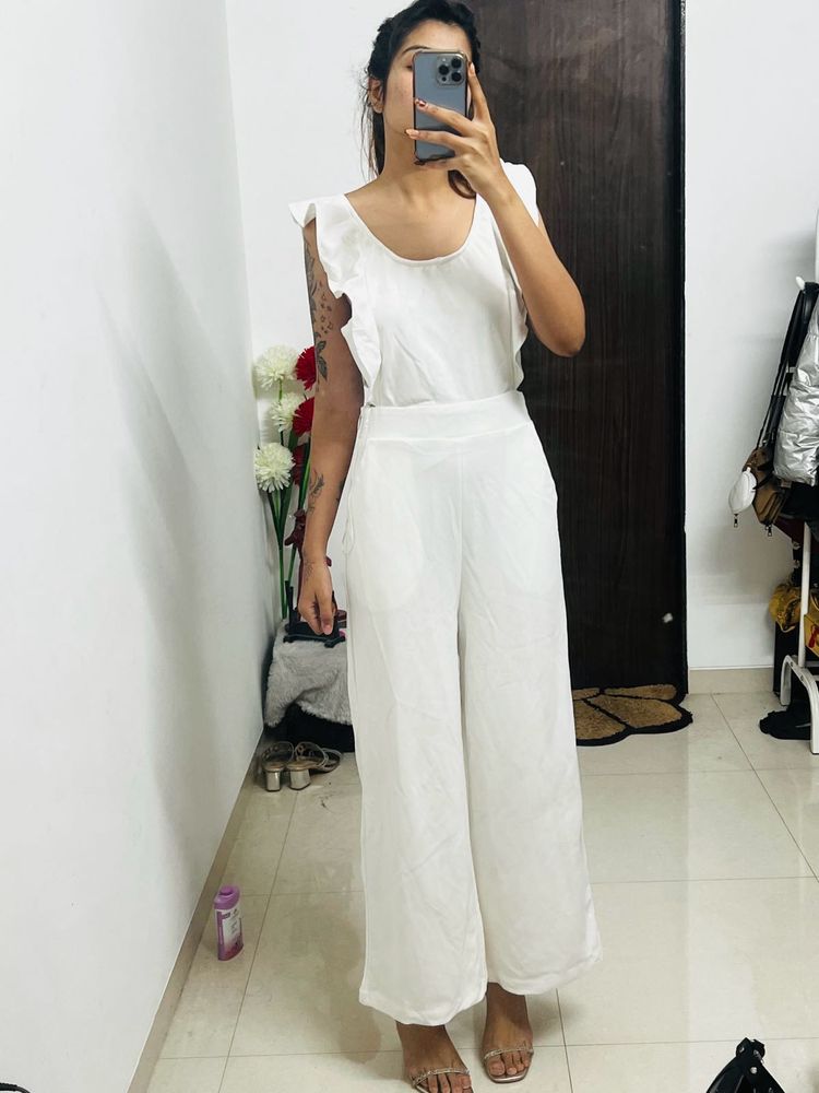 White Ruffle Sleeve Jumpsuit
