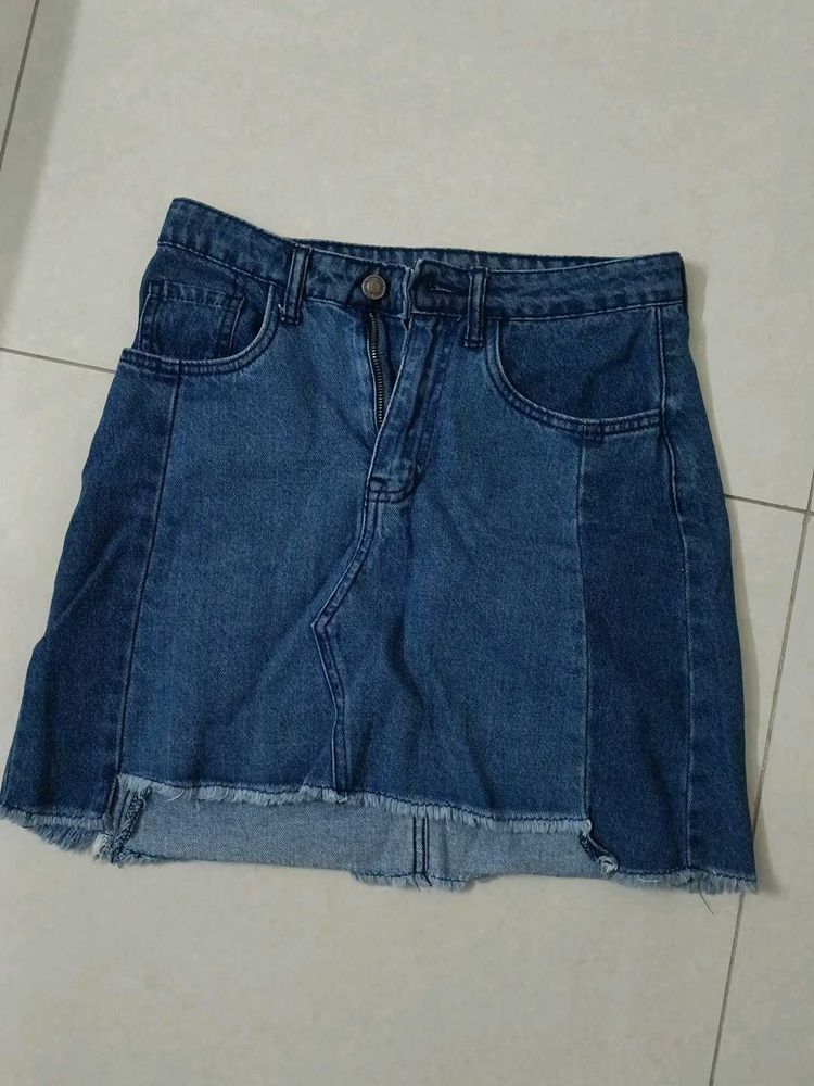 Two-Tone Denim Mini Skirt