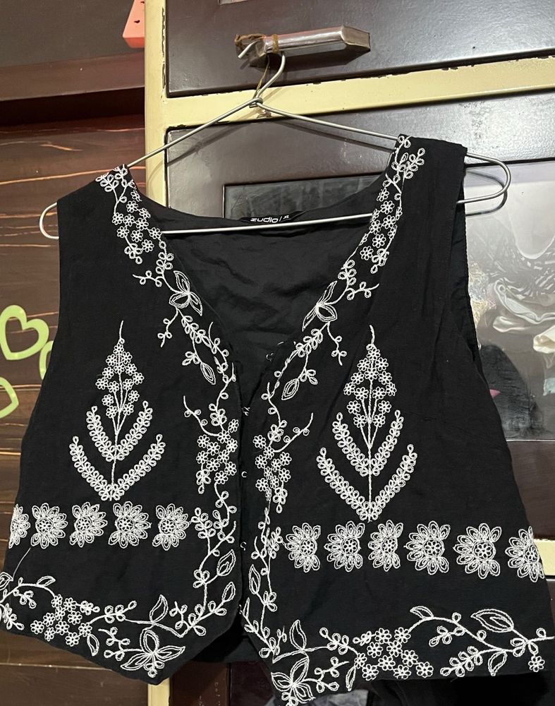 Embroidered Black Vest