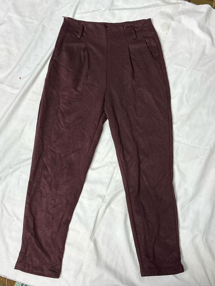 Maroon High-Waisted Pants