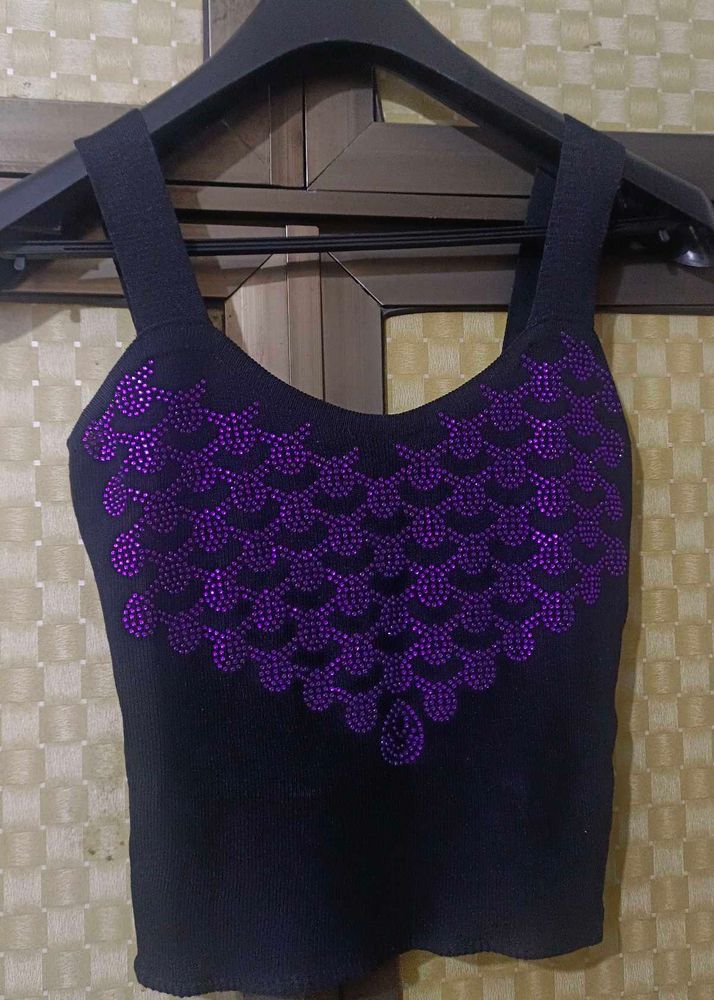 Black Embellished Tank Top