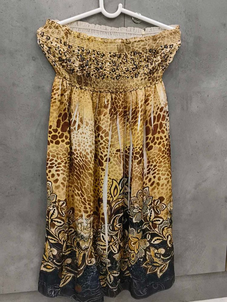 Boho Floral Strapless Dress