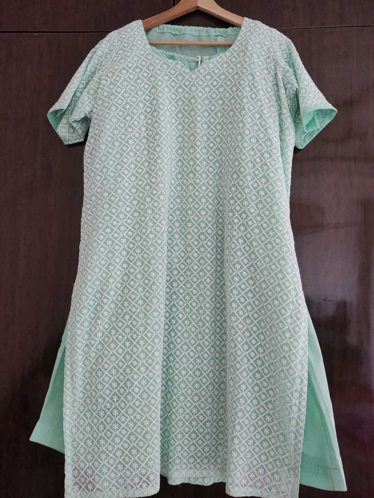 Embroidered Kurta Pants Set For Women, Green, 46in