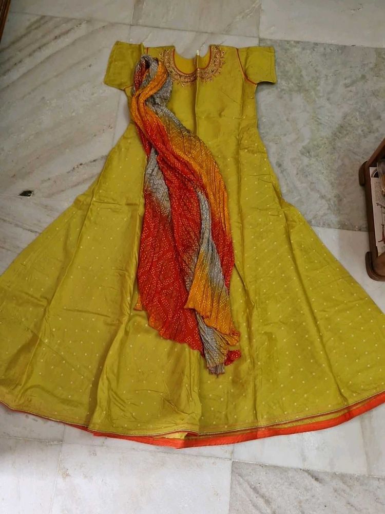 Elegant Mustard Anarkali Kurta with Dupatta