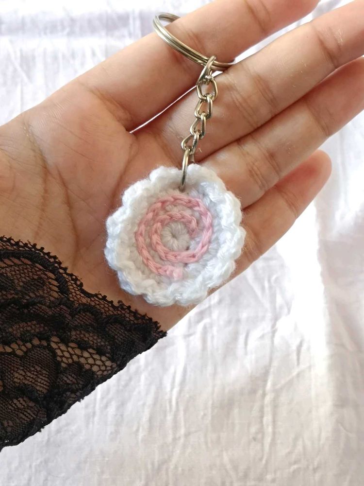 Fish Cake Crochet Keychain